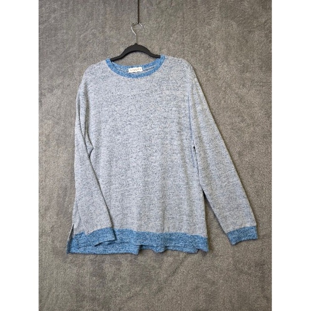 Fantaslook‎ Womens 1X Heathered Blue Long Sleeve Casual Pullover Top Lightweight